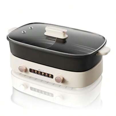 Electric Hot Pot With Divider 6.5L Double-Flavor Shabu Shabu Pot Removable Non-Stick Dual Sided Electric Cooker Dual Knob Independent Temperature Control 2100W Power Easy To Clean