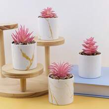 Multiple Options Realistic Succulent Plants Potted, Gold Rim White Ceramic Cup, Office Desk Decor, Home Decoration, Desktop Ornament, Birthday Gift - White - View 6