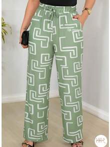 Duna Fabric Wide-Leg Pants - Green Pattern Labyrinth - View 4