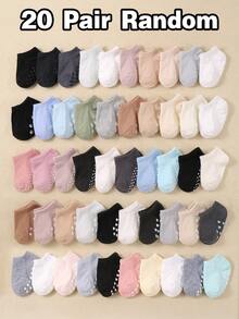 20/10/5 Pairs Cute Low-Cut Baby Socks, Comfortable Breathable Soft Elastic Anti-Slip Floor Socks, Infant Boat Socks With Non-Slip Function, Indoor Walking Socks. Heart, Pentagram, Small Footprint, Polka Dot Pattern Non-Slip Dot Design, Large Area Dots Help Baby Learn To Walk. Socks For Children, Newborn Essential, Baby Girl And Boy Stuff - Multicolor - View 4