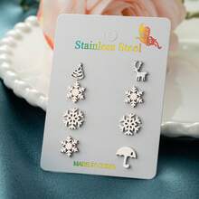 4 Pairs/Card Of Brand-New European And American Christmas-Themed Earrings, Cute Asymmetrical Snowflake And Reindeer Earring Set, Stainless Steel Earrings, Perfect For Daily Wear As A Gift For Family And Friends - A-zH032 - View 10