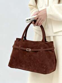 Retro Style Minimalist High-End Multifunctional Large Capacity Tote Bag - Maroon - View 4