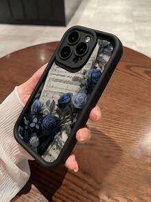 Flower 1pc Black Music Score & Blue Rose Pattern Full Coverage TPU Shockproof Phone Case, Compatible With Apple 16, 15, 14, 13, 12, 11 Pro Max, And Series,International Version, Not The Domestic Version - Multicolor - View 5