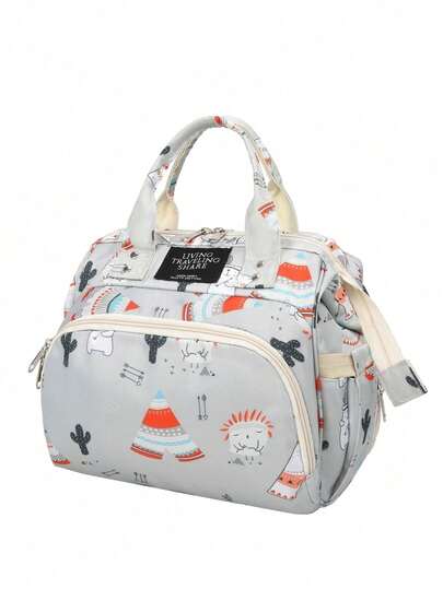 1pc Printed Cartoon Fashion Mommy Bag, Large Capacity Diaper Bag, Shoulder Bag, Portable Maternity & Baby Bag