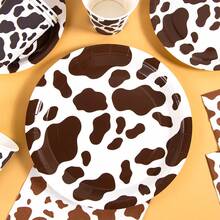 10pcs Brown Cow Print Disposable Tableware Set, Including Plates, Napkins And Cups, Suitable For 10 Guests, Disposable Paper Plates Party Supplies For Birthday, Wedding, Party, Family Picnic