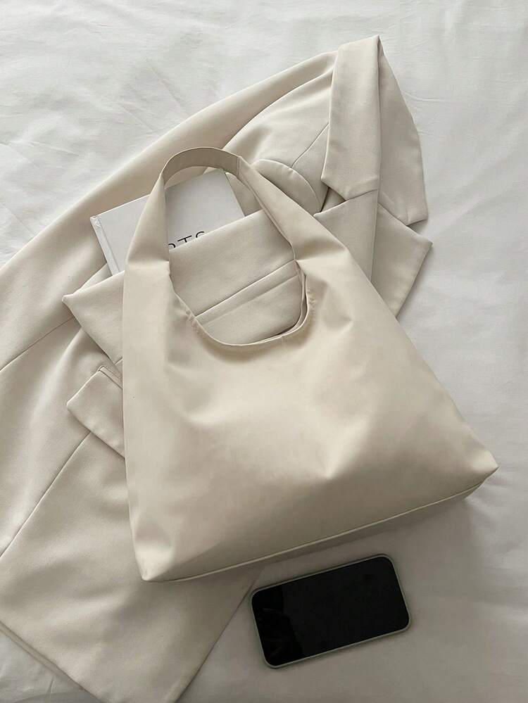 Women's Solid Color PU Leather Fashion Large Capacity Shoulder Bag For Daily Use - White - View 8