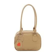 Polyurethane Shoulder Bag for Women Cute Handbag with Heart Shaped Tag for Everyday Use - Caqui - Ver 6