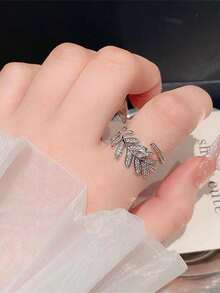 1 Peça Anel de Folha de Zircônia Cúbica Elegante e de Alta Qualidade, Ajustável para Mulheres, Adequado para Casamento e Eventos Formais