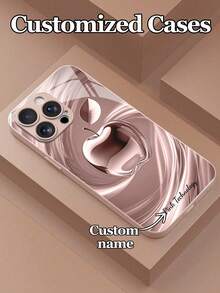 1pc Customized Text & Pink Tech-Inspired Apple Design Tempered Glass Phone Case, Compatible With IPhone 17 Pro Max/17 Air/16/15/13/12/11/XS Max/6 7 8 Plus, S25 Ultra/S24 FE/S23 Plus/S22 Pro/S20/S21 FE, High-End Business Customization, Fashion HD Printing Protective Cover, Holiday Gift, Birthday Gift, Couples, Pets, Friends, Classmates, Besties, Siblings, Family