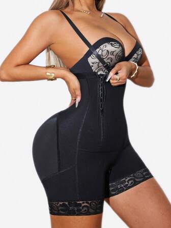 1pc Shapewear Tummy Control Body Shaper Side Zipper Open Bust For Ladies Daily Life Women Butt Lift Jumpsuit