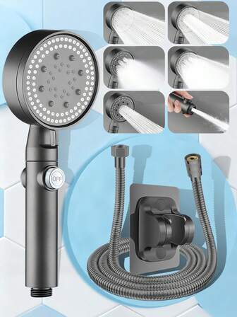 (Juego de 3 piezas) Ducha de mano, Calentador de agua, Rociador de ducha de baño con manguera flexible de 59 pulgadas, Soporte ajustable, Sin necesidad de taladrar