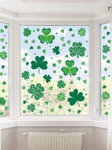 106pcs Clover Window Stickers, Suitable For St. Patrick's Day Decoration, Valentine's Day Decoration, Hanging Heart Decoration, Restaurant Decoration, Hotel Decoration, Bedroom Decoration, Living Room Decoration, Valentine's Day Decoration - Green - View 2