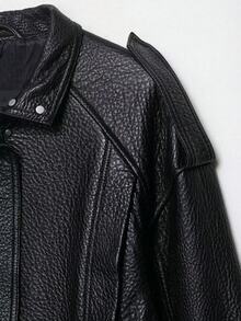 Seelio Autumn/Winter New Women's Fashion European And American Style Drop Shoulder Textured Faux Leather Jacket - Black - View 6