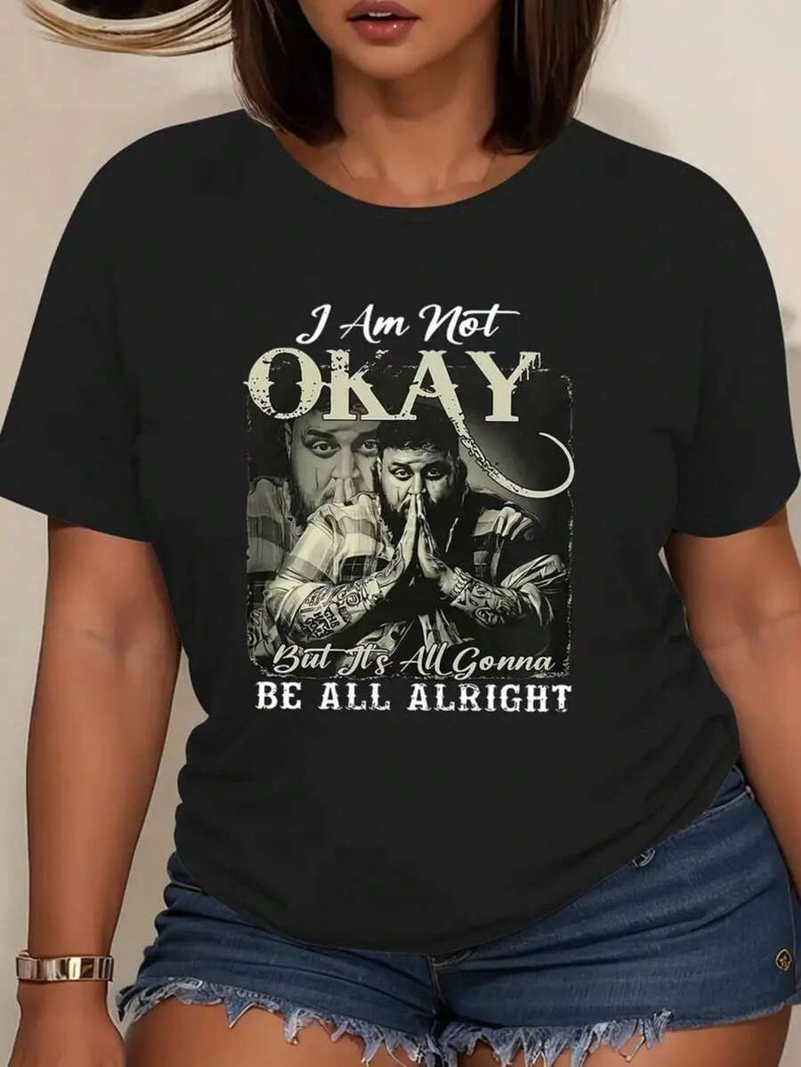 ¡Oferta Limitada de Descuento Sorprendente! Camiseta de Manga Corta para Mujer con Cuello Redondo, Diseño Creativo y Frase Inspiradora, Talla Grande, Algodón Transpirable; ¡El Descuento Solo Dura la Última Hora!