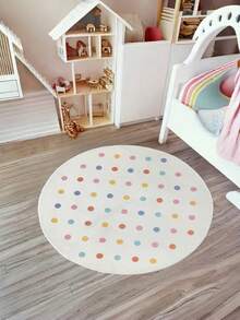 1pc Soft Plush Round Cushion Mat With Gentle Polka Dot Design - Easy To Clean, Suitable For Bedroom And Living Room Decor, Adding Cozy Charm, Washable Indoor Mat | Play Rug | Area Rug, Home Decor Carpet, Holiday Decoration Kitchen Rug