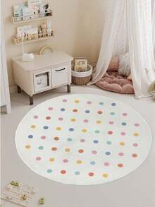1pc Soft Plush Round Cushion Mat With Gentle Polka Dot Design - Easy To Clean, Suitable For Bedroom And Living Room Decor, Adding Cozy Charm, Washable Indoor Mat | Play Rug | Area Rug, Home Decor Carpet, Holiday Decoration Kitchen Rug