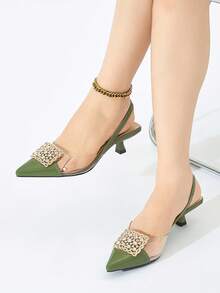 Giày cao gót hở mũi đính đá Rhinestone cho nữ, thanh lịch và thoải mái, thích hợp cho các bữa tiệc trang trọng, đám cưới, dạ tiệc vào mùa thu/đông, giày cao gót màu xanh lá cây - màu xanh lá - Xem 3