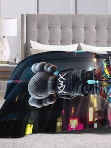 Kawss Kawaii Kaw Blanket Cartoon Print Flannel Blanket - Ultra Soft Anime Throw, The Thoughtful Gift For Christmas, Birthday, Halloween, For Sofa, Camping & Travel Comfort - màu đen - Xem 4