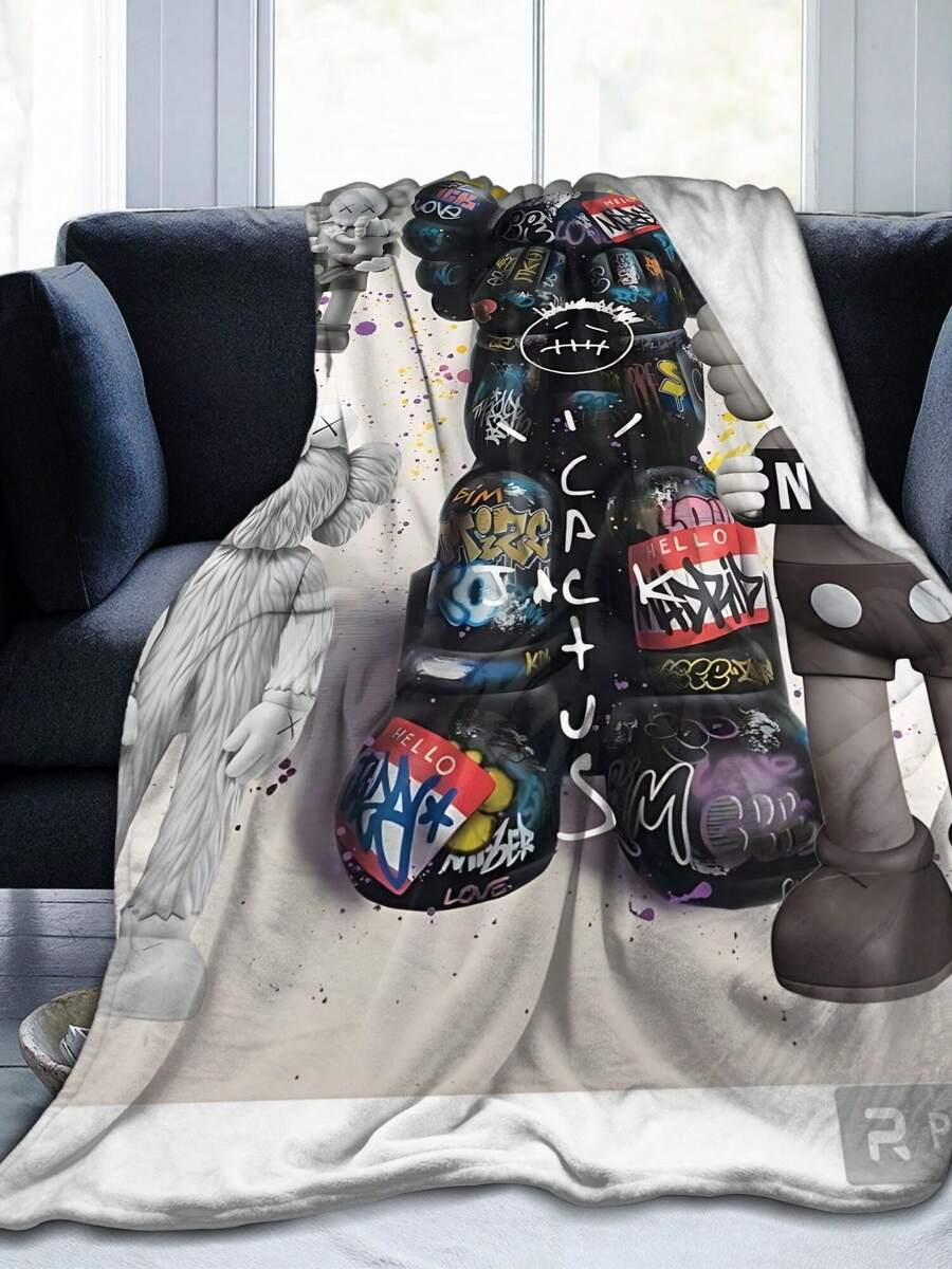 Kawss Kawaii Kaw Blanket Anime Snuggle Blanket - Ultra Soft Flannel Throw, The Perfect Gift For Fans For Christmas & Birthday, For Home Use, Camping And Travel Adventures - màu đen - Xem 1