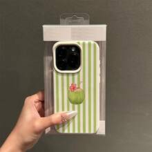 Summer Green Floral Coconut Tree Striped Design Phone Case For Iphone 16 Pro Max/14/16 Plus/15/13 Pro/12/11 - Stylish And Durable Protective CoverSuitable For IPhone 17 Air - White - View 3