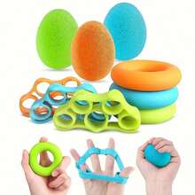 4件套硅胶手指力量训练器套装，手指锻炼器，握力训练器，蛋形球，手指阻力带 - 彩色 - 查看 7