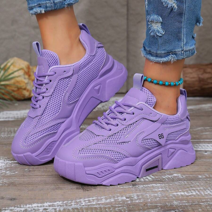 Women's Non-Slip, Wear-Resistant, Breathable Road Running Shoes; Simple, Stylish, Versatile, Chunky Sneakers; Classic Outdoor Casual Shoes. - 紫色 - 查看 1