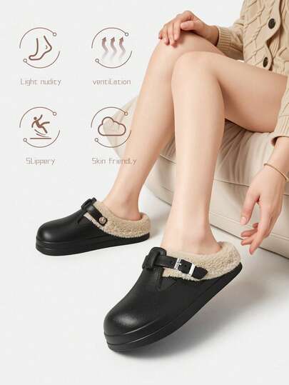 Women's Casual Thermal Lined Slippers, Waterproof & Dirt-Resistant, Removable Plush Lining, Suitable For Autumn/Winter Indoor & Outdoor Wear