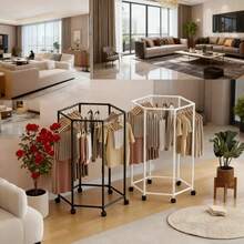 6-Sided Rotating Drying Rack - Sturdy Metal Freestanding Clothes Drying Rack With Wheels, Suitable For Bedroom, Dorm, Apartment - Space-Saving Indoor Hanging And Storage Drying Rack, Laundry Accessory, Stylish Design, Durable Metal Structure