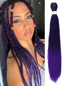 紫色编织假发接发 1 包 24 英寸预拉伸编织假发，女士紫色接发，适用于辫子、角色扮演、万圣节服装 - 彩色 - 查看 15