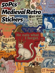 50pcs Medieval Retro Stickers Holiday Gifts Party & Home Decor Class Reward Halloween Gift Decoration Scrapbook Laptop Luggage Guitar Water Cup Phone Case DIY Decal - Nhiều màu - Xem 1