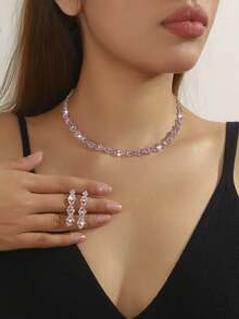 Supra Diamanto Gorgeous-Luxury Shining Bling Crystal Rhinestone Necklace Earrings Set Wedding Party Jewelry 3 In 1