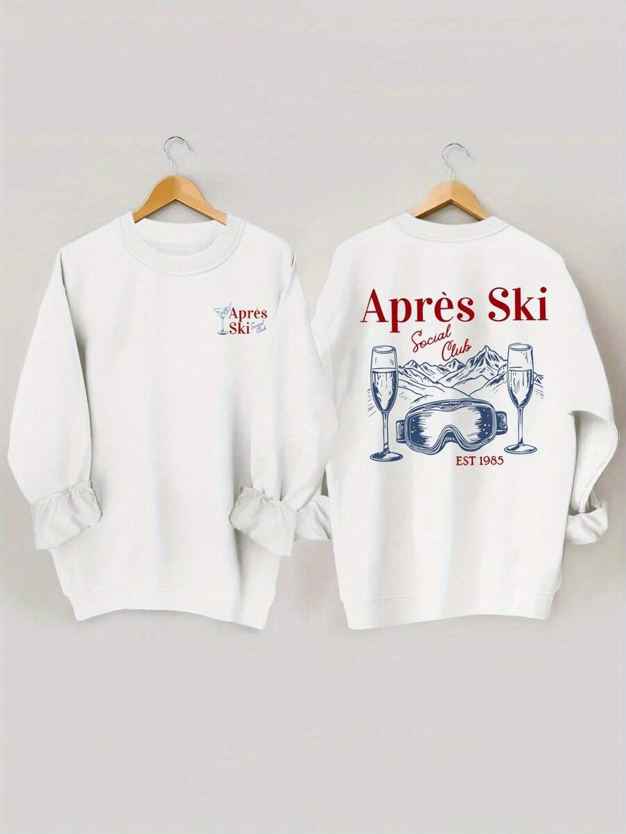 Autumn Winter Season Sweatshirt With Letter Code Fashion Front And Back Print Sports Shirt, Spring Autumn Round Neck Casual Sports Shirt, Women's Clothing, Women's Clothing With Code Winter Clothes For Women, Christmas Gifts - 白色 - 查看 1