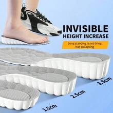 1 Pair Unisex Breathable Height Increasing Insoles, Non-Slip, Anti-Odor, Shock Absorbing, Full-Length Raised Insoles For Sports Shoes, Work Boots - White-gray 1.5cm - View 6