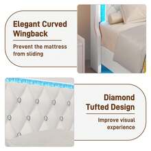 Floating Queen Bed Frame With LED Light, Upholstered Platform Queen Bed With Charging Station & Wingback, Diamond Tufted Storage Headboard & Footboard, PU Leather, No Box Spring Needed - Xem 9