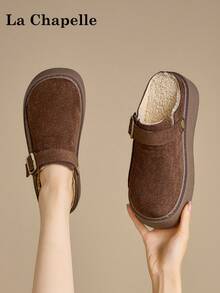 1 双 La Chapelle 女式休闲软底平底鞋，圆头低跟户外通勤鞋，优雅软底徒步鞋适合学生毕业照，低帮皮革保暖鞋