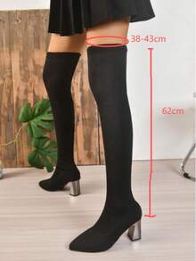 秋冬女装时尚优雅经典针织过膝尖头修身高跟靴，高跟鞋