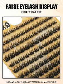 156-Piece D-Shaped Curl DIY Cluster Eyelash Extension Kit, Lengths 8-16mm, Mixed Fluffy Lengths, Mixed Cluster Segmented D-Shaped Curl Eyelash Extensions, Can Create A Cat-Eye Look Or A Naturally Fluffy And Voluminous Effect, Achieving A Dramatic Eyelash Effect. Suitable For Daily Use, Cat-Eye Style.DIY Eyelash Extensions, Eyelash Clusters, Single Eyelashes, Eyelashes, False Eyelashes - D - 查看 4