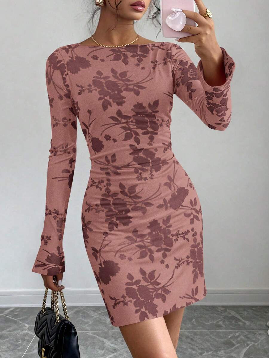 PRETTYGARDEN Women's Spring And Fall Fashion Floral Long Sleeve Mini Dress Mesh Bodycon Short Party Date Night Going Out Dresses Dhristmas New Years Valentine Vacation Dresses For Women - 暗粉 - 查看 1