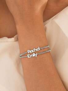 Pulsera personalizada con nombre, pulsera personalizada con doble nombre, pulseras para mujer, joyería de acero inoxidable, pulsera única de doble capa con nombre, pulsera simple para mujer, pulsera personalizada para parejas, regalo de cumpleaños para ella, recuerdo de fiesta, regalo de festival - Multicolor - Ver 4