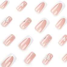 Medium Press On Nails Flower Fake Nails Tips Full Cover False Square French Nails For Women And FFgirls 24PCS{Inchcolor_nameinch:InchNails-01inch} - 指甲-01 - 查看 5