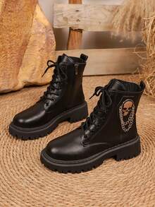 2025 Neue Frauen Punk Stil Schädel Kette Stiefel | Dicke Sohle Erhöhte Personalisierte Knöchel Stiefel | Modische Motorrad Stiefel | Unerlässlich für Halloween, Weihnachten und vielfältige Anlässe - Schwarz - Übersicht 8