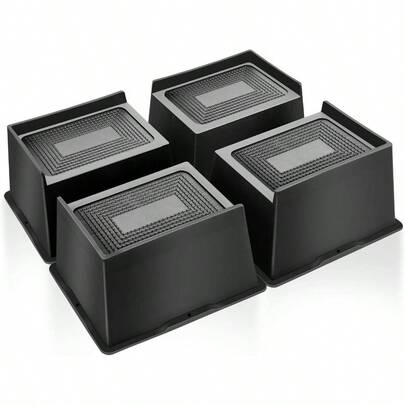 Bed Risers 4 Inch Heavy Duty Furniture Risers Rectangular L - Shape Anti - Slip Sofa Risers Couches Table Chair 4 Pack Black 4 Pack, 4 Inch