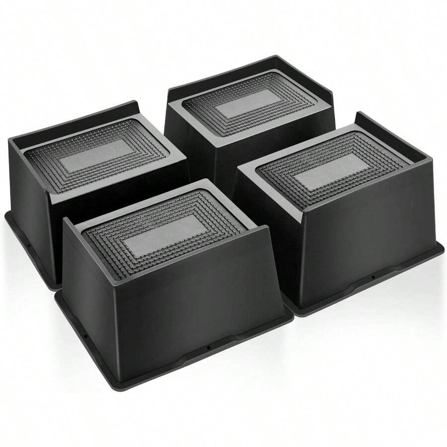 Bed Risers 4 Inch Heavy Duty Furniture Risers Rectangular L - Shape Anti - Slip Sofa Risers Couches Table Chair 4 Pack Black 4 Pack, 4 Inch - 4 Inch + Black - View 1