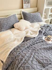 1pc Classic Diamond Pattern Thick Double-Layer Blanket, Warm And Comfortable Sofa Throw, Suitable For Bed, Room, Living Room, Bedroom, Office, Camping, (Purple/Coffee) - Dark Grey - View 5