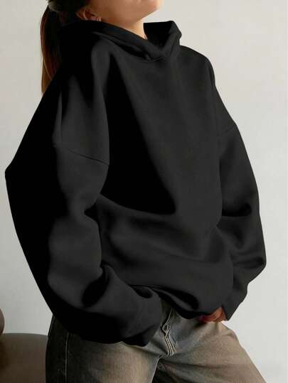 Minimalistische Damen Loose Fit Langarm Pullover Hoodie, geeignet für Herbst, Winter, Frühling, Halloween Kostüm, Lässig Oberbekleidung, Schwarz, Mode, Damen Sweatshirt