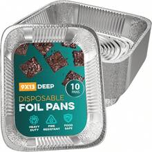 Sartenes de aluminio de 9 x 13 pulgadas, paquete de 10 bandejas de papel de aluminio, desechables para hornear, asar, platos para servir pasteles, suministros de catering, sartenes para cocinar mesa - 1 - Ver 8