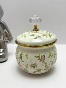 5件套彩色搪瓷密封保鲜盒，容量分别为10/12/14/16/18克，适用于水果蔬菜的食品储存碗，圆形盖子，可重复使用，时尚搪瓷汤/沙拉碗，适合学校、露营、野餐、办公室等场合。