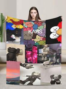 Kawss Kawaii Kaw Blanket Cartoon Print Flannel Blanket - Ultra Soft Anime Throw, The Thoughtful Gift For Christmas, Birthday, Halloween, For Sofa, Camping & Travel Comfort - 黑色 - 查看 2