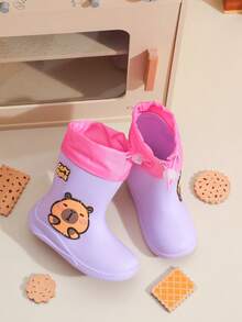 2025 New Children's Mid-Calf Rain Boots, Thick Warm Durable Rubber Rain Boots, Cute Cartoon Drawstring Waterproof High-End Rubber Shoes For Boys And Girls, Elementary School Students, Fresh Style Mid-Calf Rain Boots, Sturdy And Reliable Children's Rain Shoes - Violet Purple - View 5