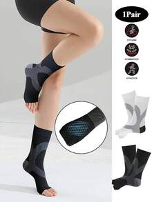 1 Pair Colorblock Ankle Compression Socks, Toe-Less Mid-Calf Sports Socks, Breathable Ankle Support, Suitable For Badminton, Hiking, Sports Ankle Protection Elastic Brace - Multicolor - View 2